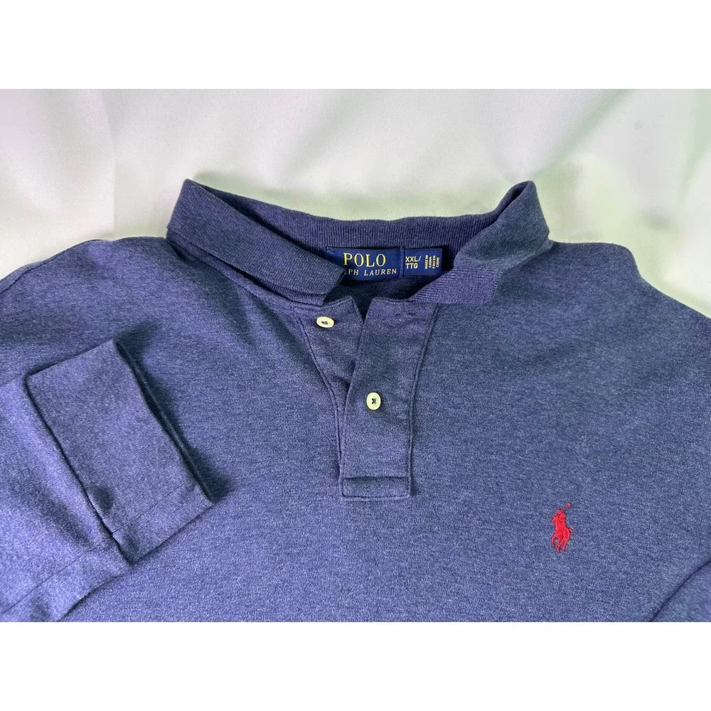 Polo Ralph Lauren Men's‎ Blue Long Sleeve Polo Shirt 2XL Casual Red Pony Logo